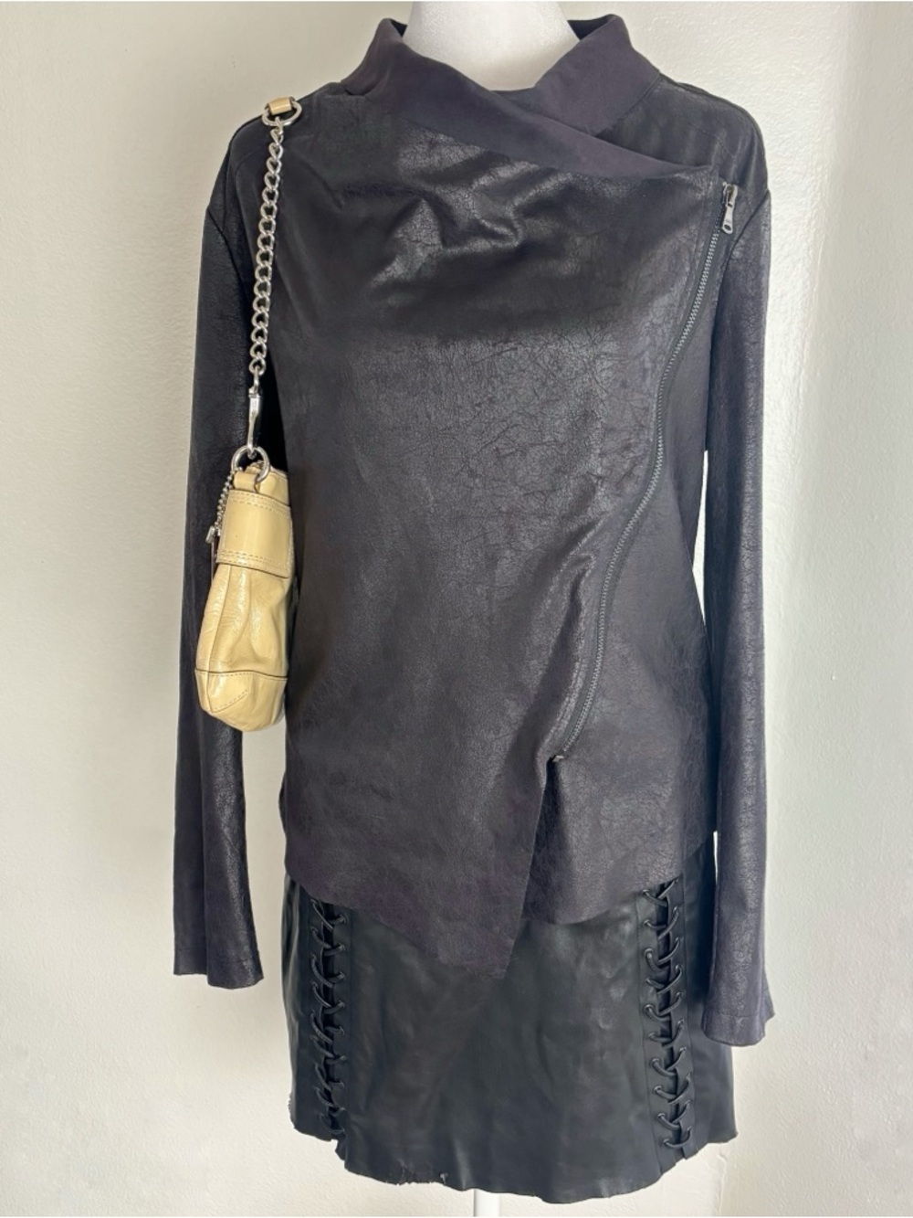 Vigoss Faux Leather Asymmetrical Zip Moto Jacket Size Small